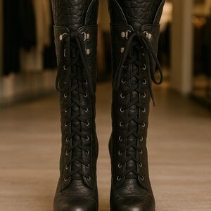 Vera Wang Black Lace-Up Boots